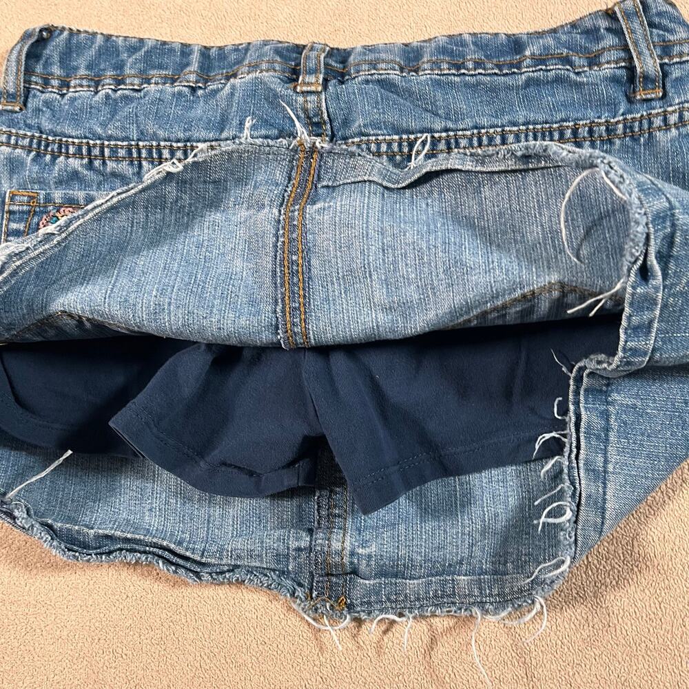 VTG Y2K Micro Mini Denim Skirt Mcbling Baddie Sequins Heart Girls Sz 12 Wmns 0 - Picture 8 of 8